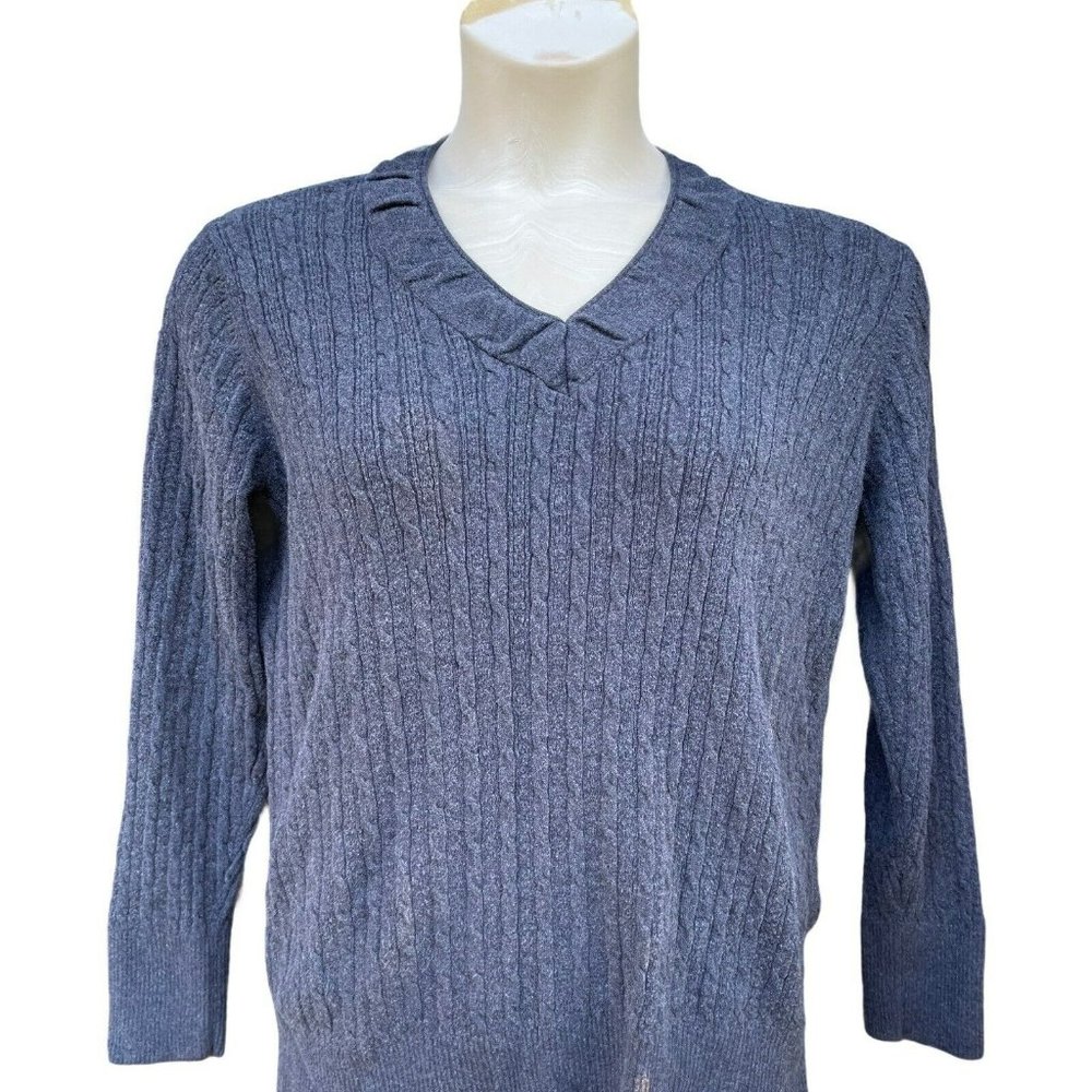 EDDIE BAUER V-Neck Cotton BLEND CableKnit Sweater Size XL Gray Womens Size M